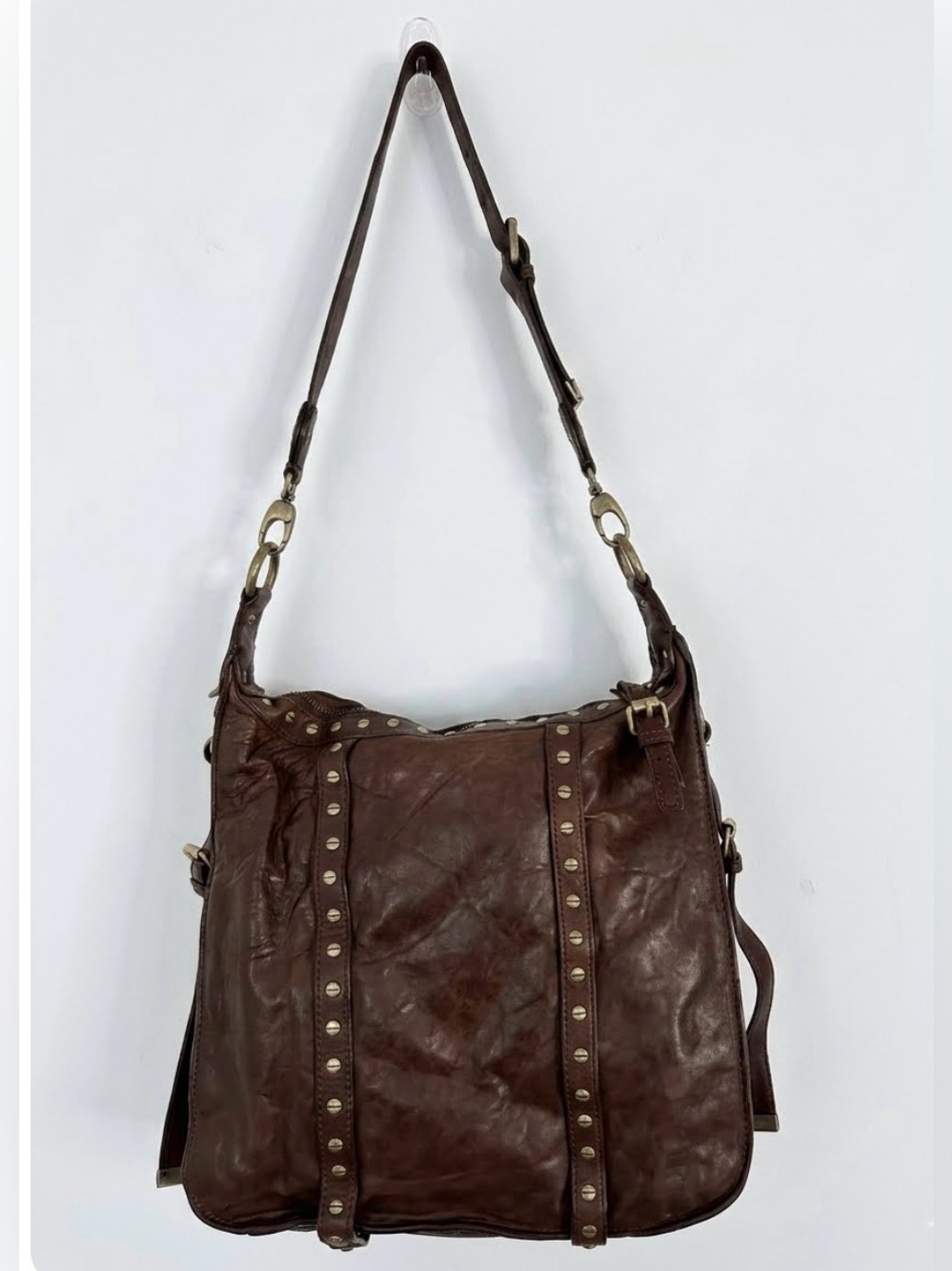 Cynthia Rowley Brown Leather Studded Shoulder Bag W/ Adjustable Strap - Picture 3 of 10